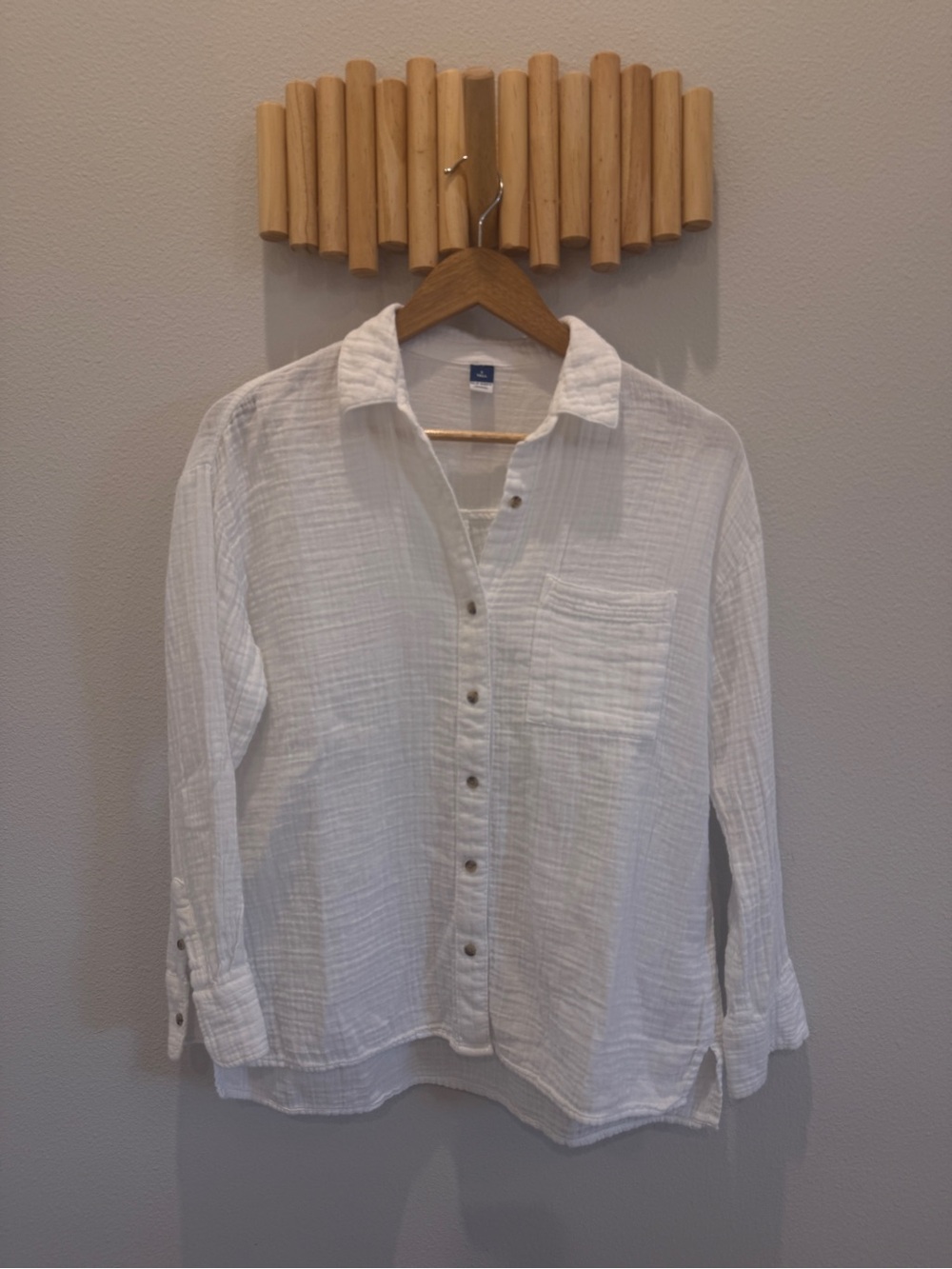Lightweight White Cotton Gauze Button-Up Shirt Jacket